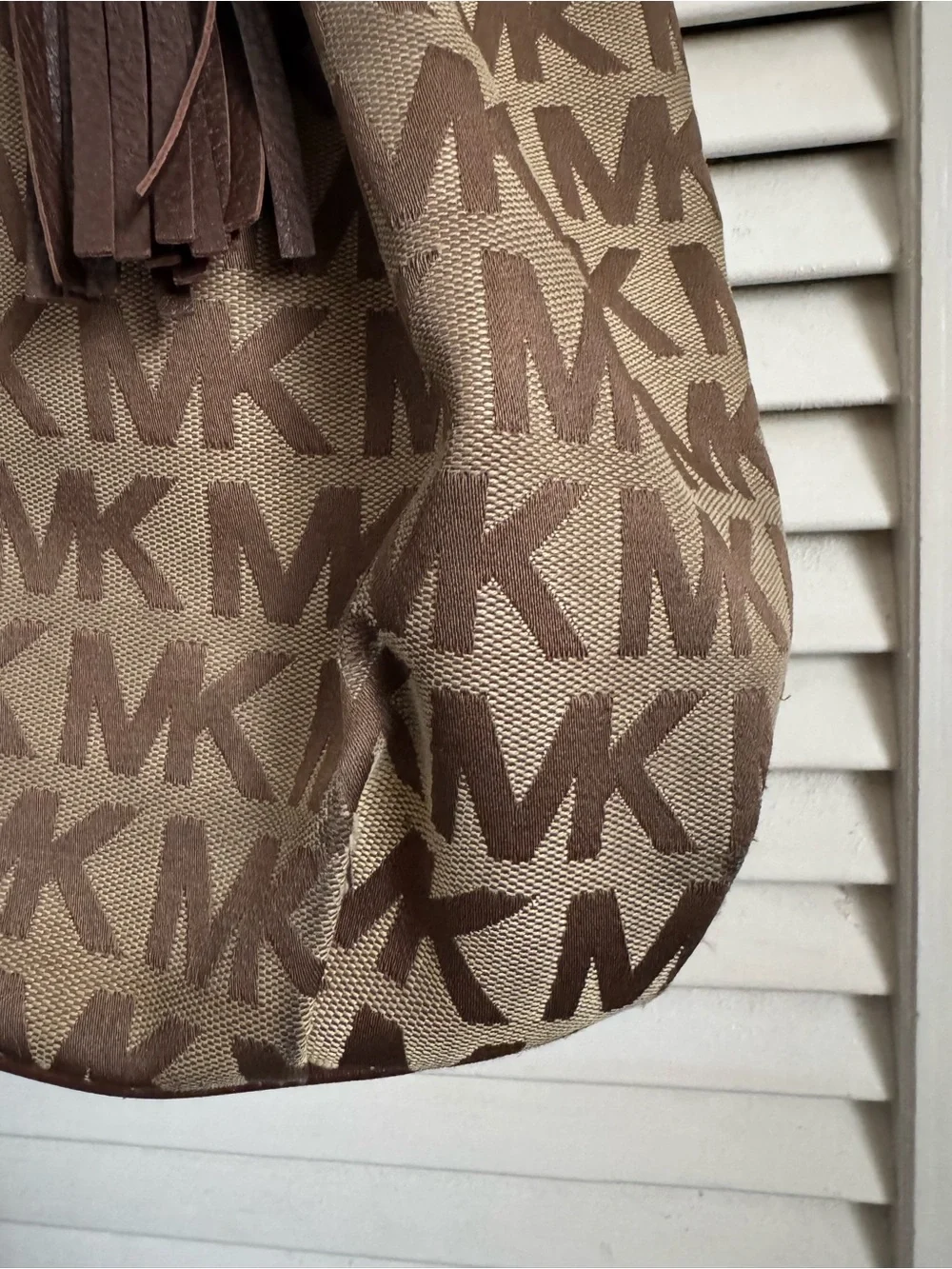 Michael Kors Brown MK Logo Shoulder Bag with Tassel Charm